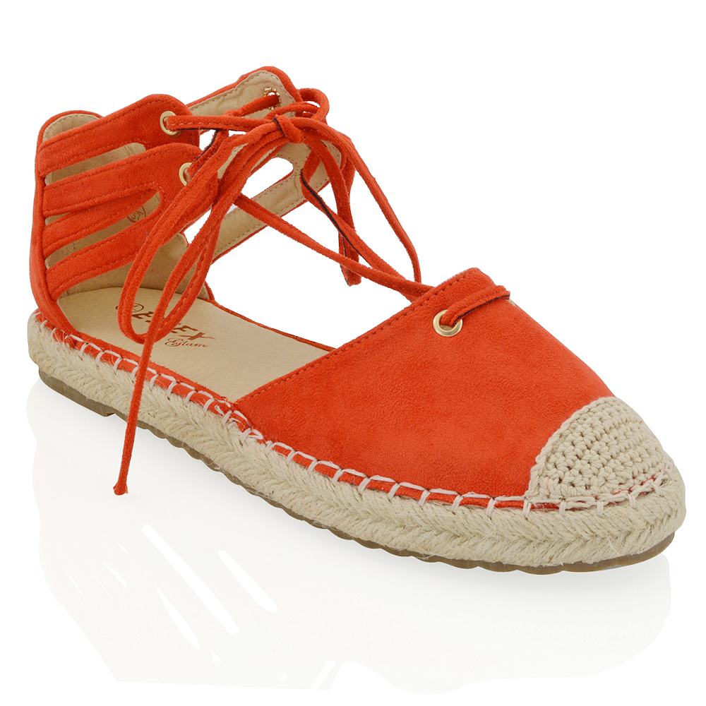 Womens Lace Up Flat Espadrilles Sandals Ladies Ankle Strap Casual Shoes Size | eBay